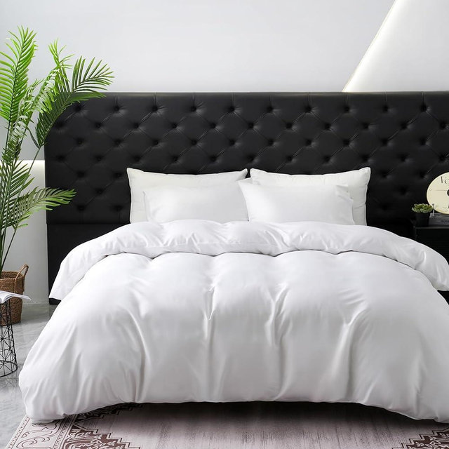 Overket 100% Organic Bamboo Duvet Cover King-Rayon Derived from Bamboo Comforter Cover -Cooling for Hot Sleepers-Moisture Wicking with Corner Ties-Zipper Closure（King，White）
