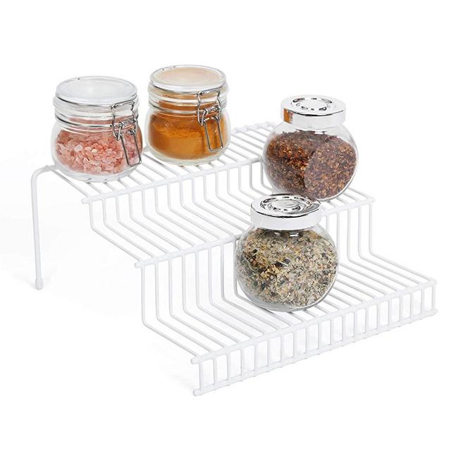 Smart Design 3-Tier Spice Rack Shelf Organizer - Steel Metal Wire - Rust Resistant - Cupboard, Jars, Can, Cabinet & Pantry Storage Organization - Kitchen (10.25 x 4.25 Inch) [White]