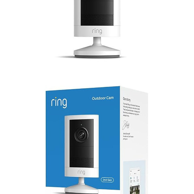 Ring Outdoor Cam, Battery (newest model), Home or business security, Wide-Angle Retinal 2K Video, 6x Enhanced Zoom, Night Vision for true color in low light, White