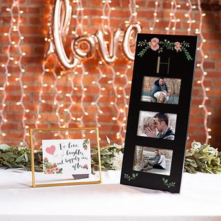 Personalized Floral Black Wedding Multi Photo Frame