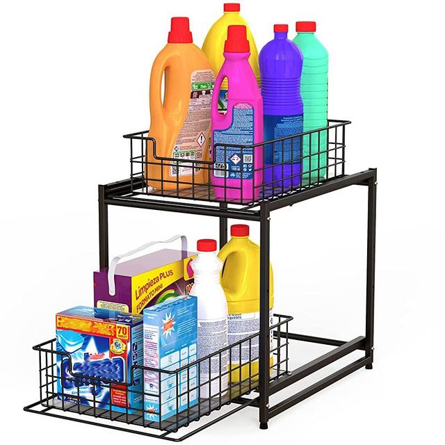 [UPDATED] FavoThings Stackable 2-Tier Kitchen Cabinet Organizer Under Sink Organizer Rack with Sliding Storage Basket Drawers, Black
