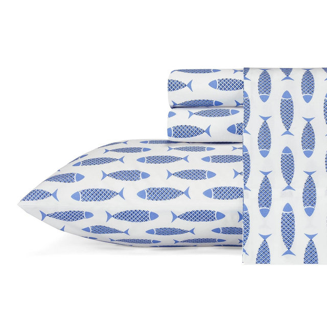 Nautica Woodblock Fish Queen Sheet Set