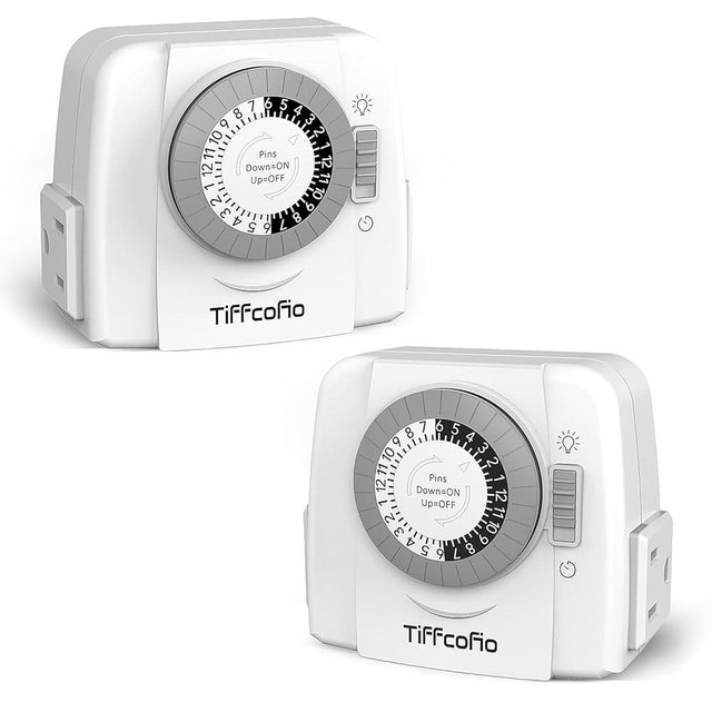 TiFFCOFiO Indoor Mechanical Light Timer, 3 Prong Plug in Outlet Timer, 2 Grounded Outlets for Indoor Lightings, ETL Listed