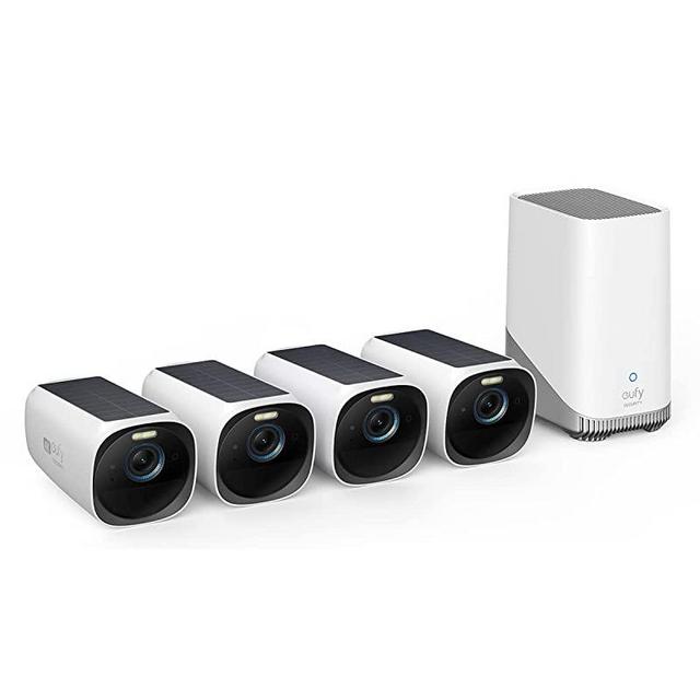 eufy Security eufyCam 3 4-Cam Kit, Security Camera Outdoor Wireless, 4K Camera with Integrated Solar Panel, Forever Power, Face Recognition AI, Expandable Local Storage, Spotlight, No Monthly Fee