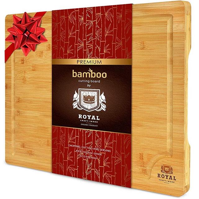 XXXL Bamboo Cutting Board for Kitchen 24" x 18" - Cheese and Charcuterie Serving Tray for Meat, Turkey, Vegetables, Dough - Carving Board with Juice Groove