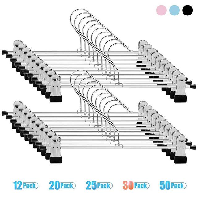 25pack IEOKE Pant Hangers Skirt Hangers with Clips Metal Trouser Clip Hangers for Heavy Duty Ultra Thin Space Saving 