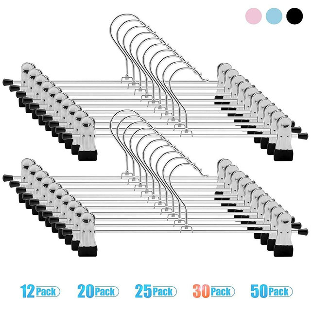 IEOKE Pant Hangers, Skirt Hangers with Clips Metal Trouser Clip Hangers for Heavy Duty Ultra Thin Space Saving (30pack)