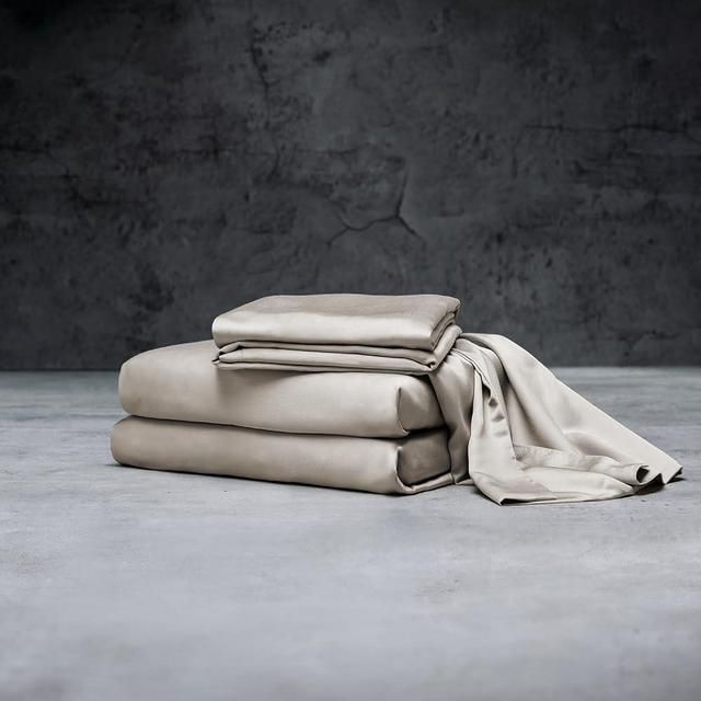 LUXOME Luxury Sheet Set | 100% Viscose from Bamboo | Queen Size - Dune | Deep Pockets | 4-Piece Set (Fitted, Flat, 2 Pillowcases)