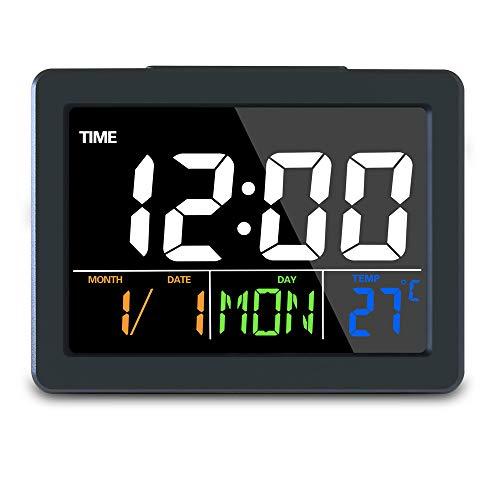 GLOUE Digital Alarm Clock with USB Port for Charging Snooze Function, Timer, Sound Control Function, 12/24Hr, World time Pattern, Month Date & Temperature Display - Black, 8 Alarm Rings