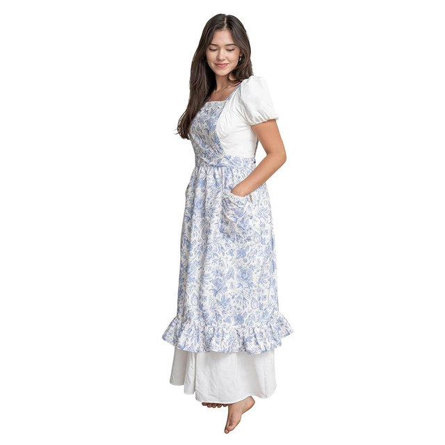 La Vie by Olivia Elegant Floral Apron for Women - Lightweight Cotton Linen Blend, Adjustable Straps, Feminine Lace & Frill Design, Below Knee Length, Machine Washable - Perfect for Cooking & Hosting