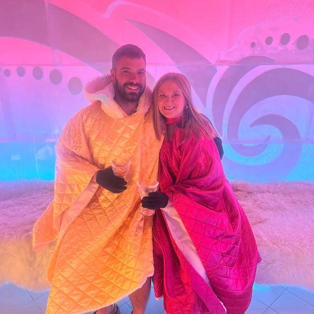 We went on a cruise together stopping in Mexico, Jamaica, and Grand Cayman Islands, January 2024. This was the ice bar on our cruise.