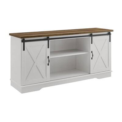 58" Modern Farmhouse Wood TV Stand White/Rustic Oak - Saracina Home