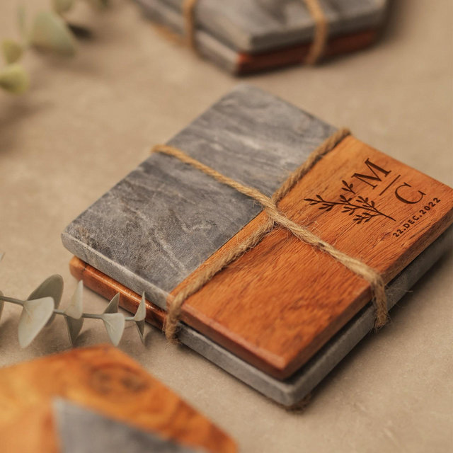 Custom Engraved Wedding Coasters, Personalized Coaster for Wedding Gift, Perfect Gift for Newlyweds, New Home Decor, Engraved Wood Coaster