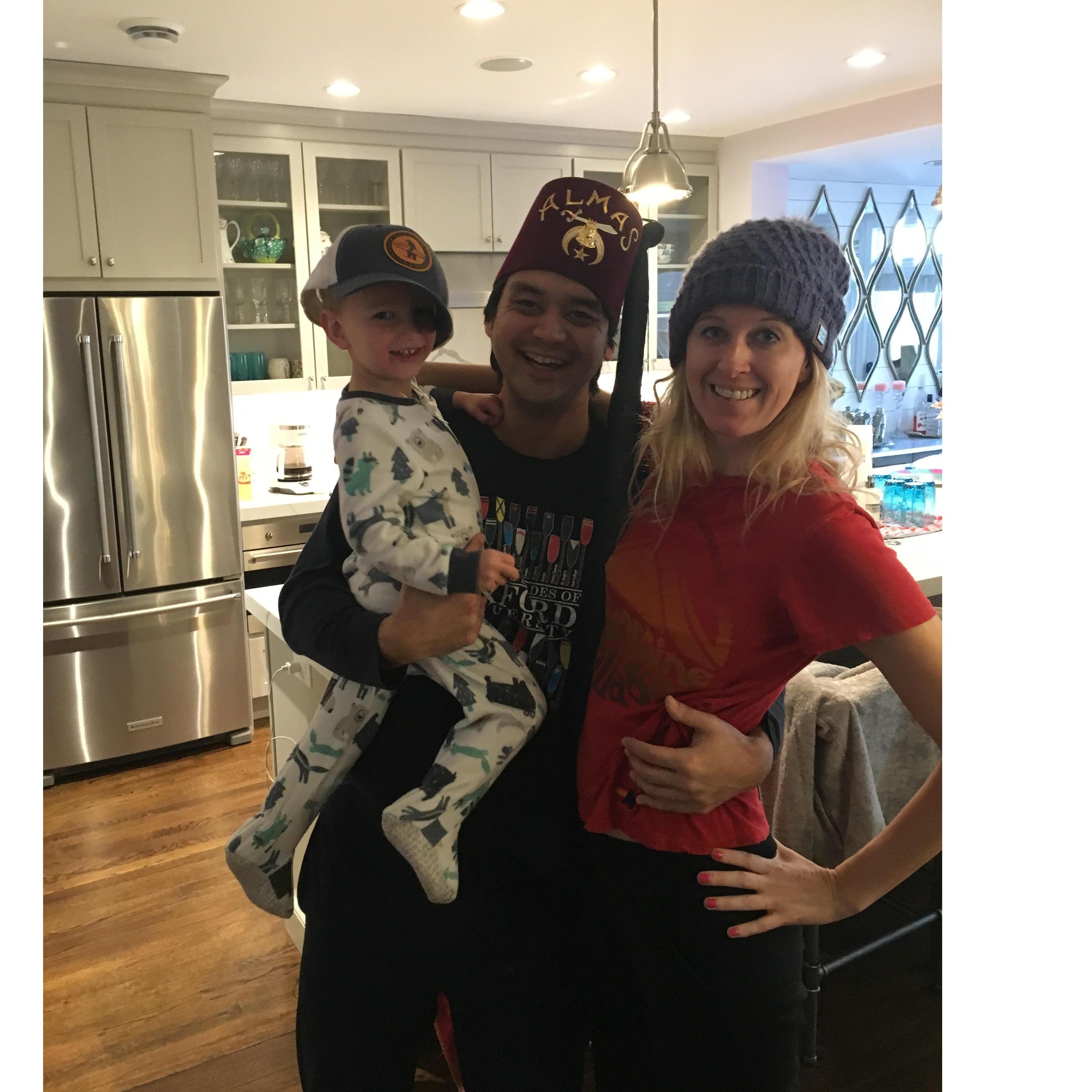 Funny hats when Sterling visits, February 2019