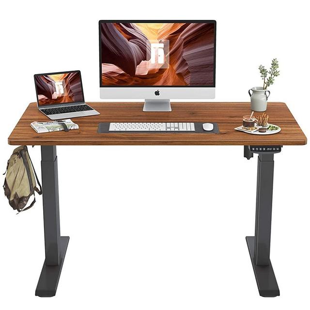 FEZIBO Height Adjustable Electric Standing Desk, 48 x 24 Inches Stand up Table, Sit Stand Home Office Desk with Splice Board, Black Frame/Espresso Top