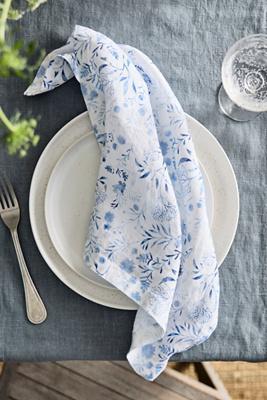 Blue Botanical Linen Napkins, Set of 2