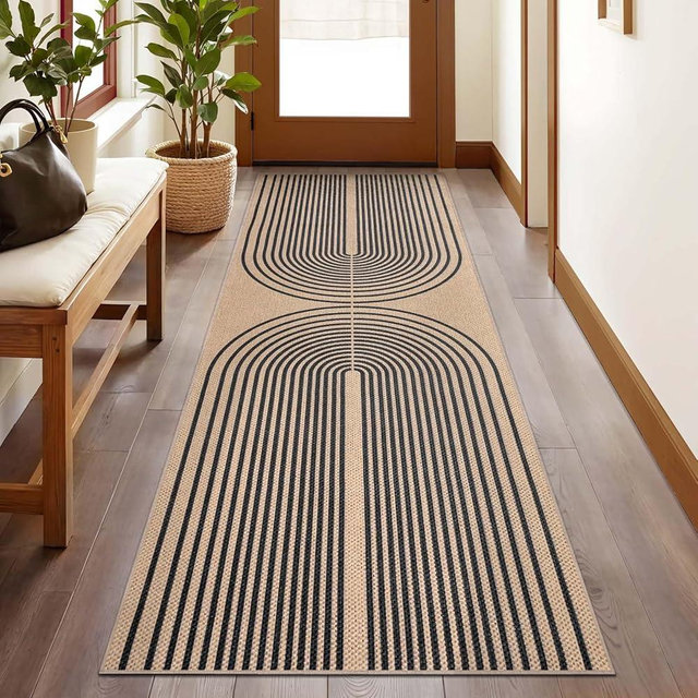 Tangsoo Rainbow Easy Jute Rug 2x6 Washable Runner Rug for Hallways,Non-Slip Thin Black Outdoor Rug,Modern Farmhouse Carpet for Porch Laundry Bedroom Living Room Entryway