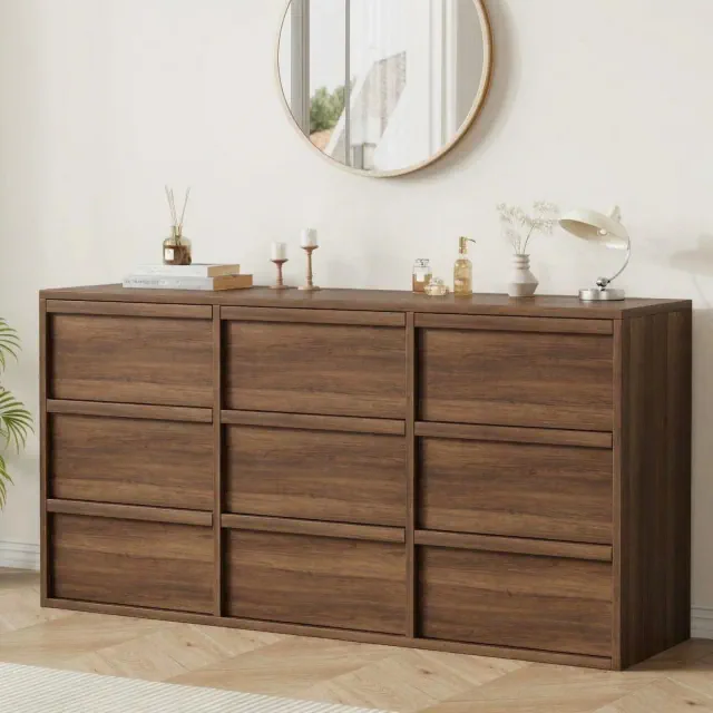 9-Drawer Dresser for Bedroom, Chest of Drawers Storage Cabinet Clothes Organizer for Closet Living Room, Hallway, Entryway, Vertical Storage, Walnut