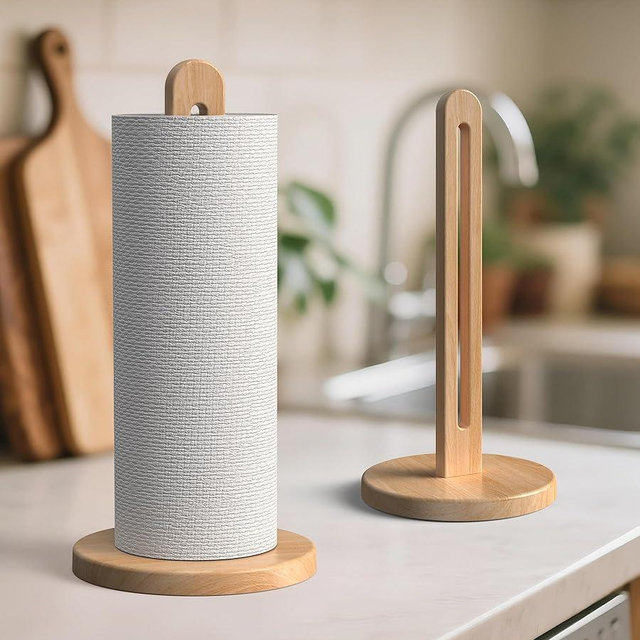 CHAUNCEY HOME Wooden Paper Towel Holder Stand for Jumbo Roll - Stylish Kitchen Paper Rack Bathroom Towel Roll Stand Organizer, Solid Wood Simply Standing Countertop Paper Roll Holder