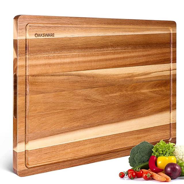 OAKSWARE Cutting Boards, Large Acacia Wooden Cutting Board for Kitchen, Edge Grain Reversible Wood Chopping Board with Juice Groove and Handles, Pre-Oiled Carving Tray for Meat & Cheese