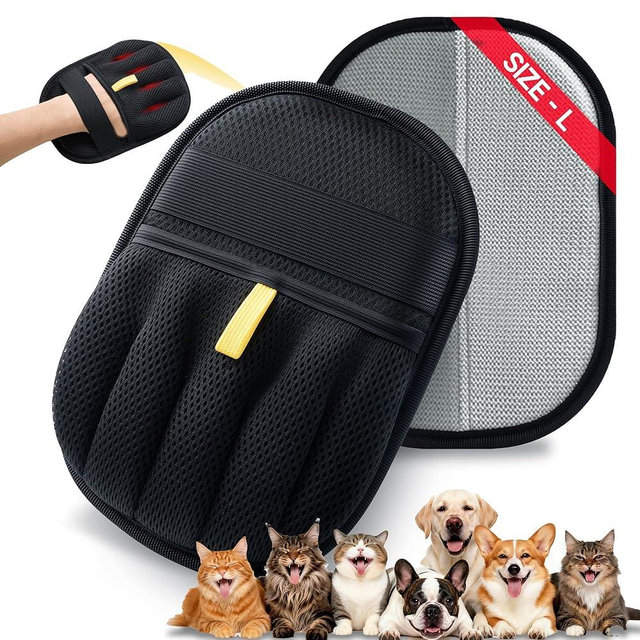 LOLtime Pet Hair Removal Glove for Dogs & Cats;Upgraded Thickened with Static Technology Reusable for Carpets Clothes Sofas Bedding & More