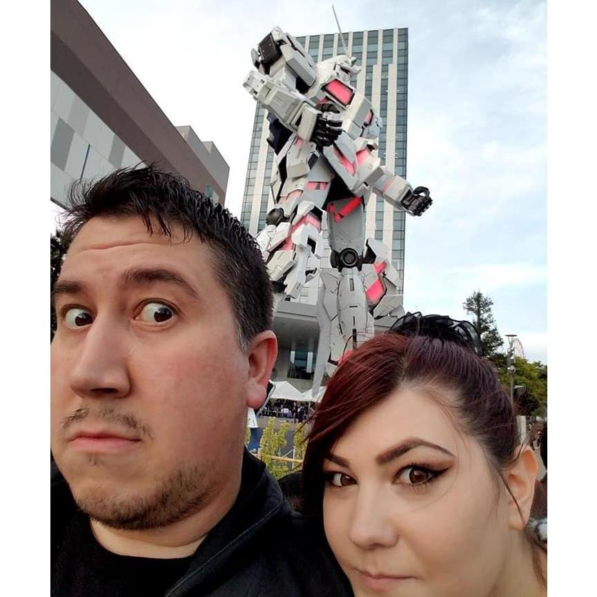 Our first encounter with the unicorn Gundam in Odaiba, Japan. Our newly engaged selves couldn't handle the mobilesuit power