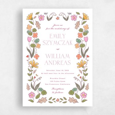 White Floral Wedding Invitation - Aria Portrait