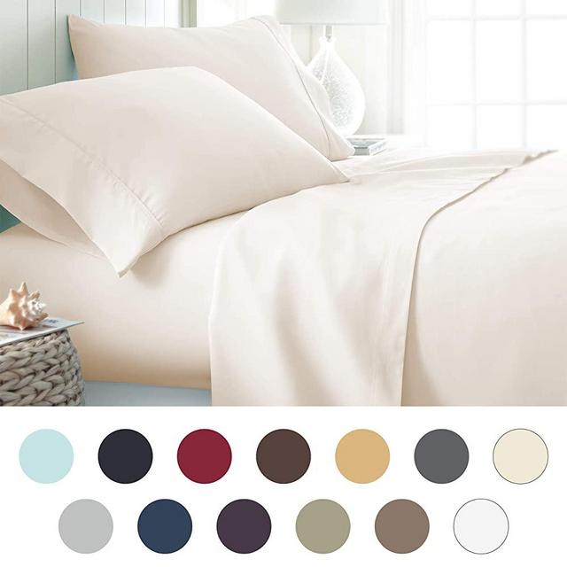 ienjoy Home Hotel Collection Luxury Soft Brushed Bed Sheet Set, Hypoallergenic, Deep Pocket, Queen, Ivory
