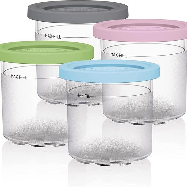 WWECATION 4 Pack of Silicone Lid Containers Replacement for Ninja Creami Pints and Lids - Compatible with NC301, NC300, and NC299AMZ Series Ice Cream Makers - Airtight and Dishwasher Safe