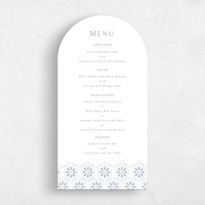 Blue Arch Wedding Menu - Aeolus
