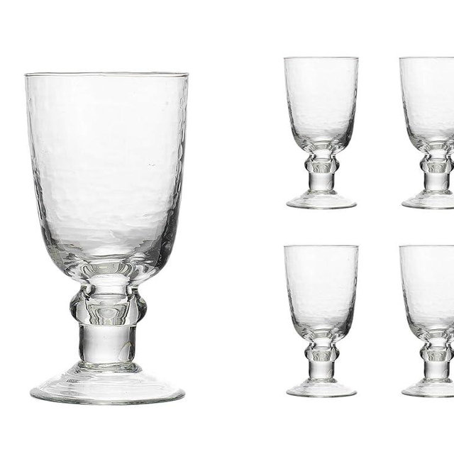 Godinger Wine Goblet Beverage Hammered Glass Cup – Set of 4