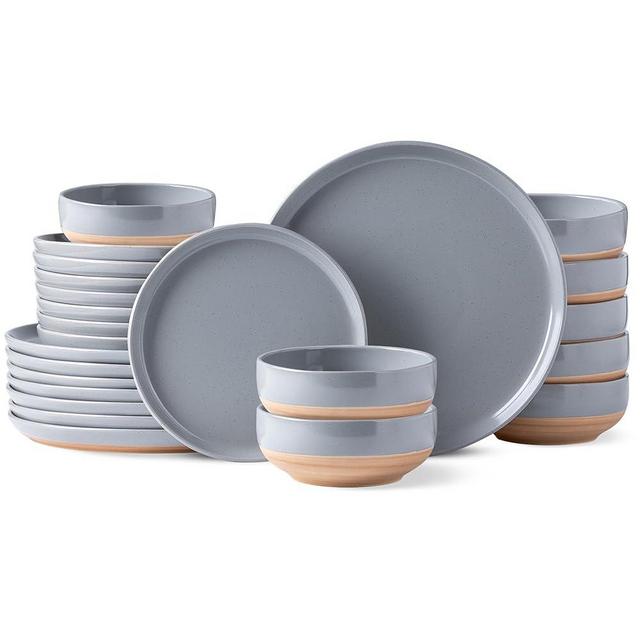 AmorArc Ceramic Dinnerware Sets for 8, 24 Pieces Handpainted Plates and Bowls Set with Rustic Terracotta Underside, Scratch Resistant Stoneware Dishes Set, Dishwasher & Microwave Safe
