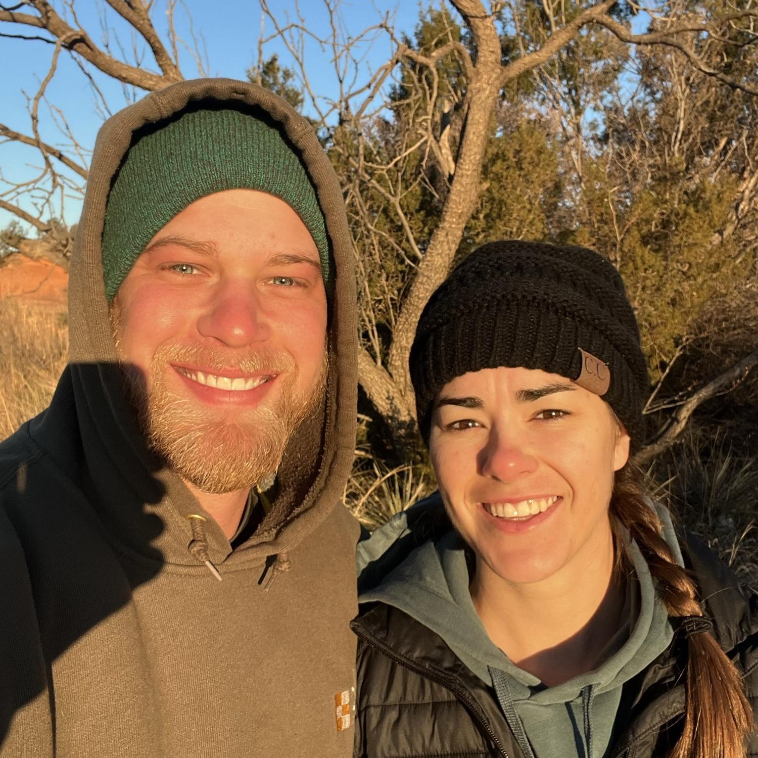 First picture together - 18 degree camping sunrise!