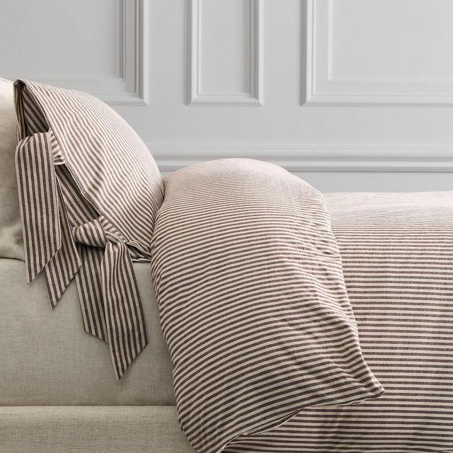 Pierce & Ward Cotton Linen Stripe Tie Duvet, King/Cal. King, Brown