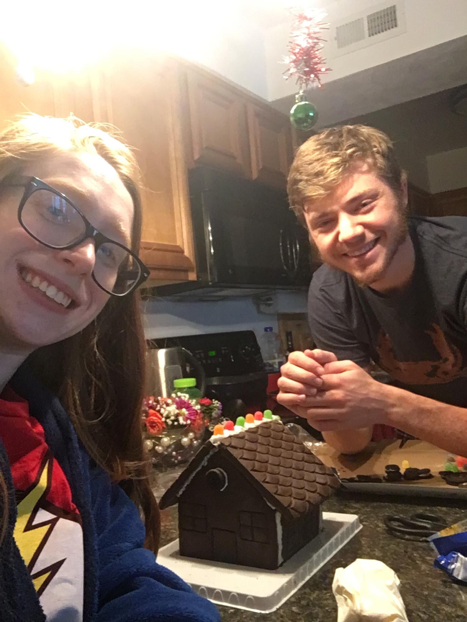 Completing the Oreo house with enough icing = success!