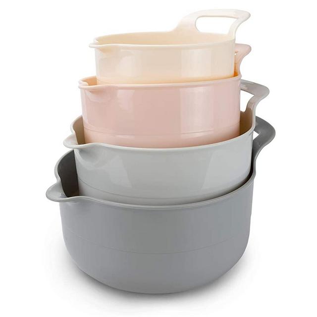 Cook with Color Mixing Bowls - 4 Piece Nesting Plastic Mixing Bowl Set with Pour Spouts and Handles (Ombre Pink)