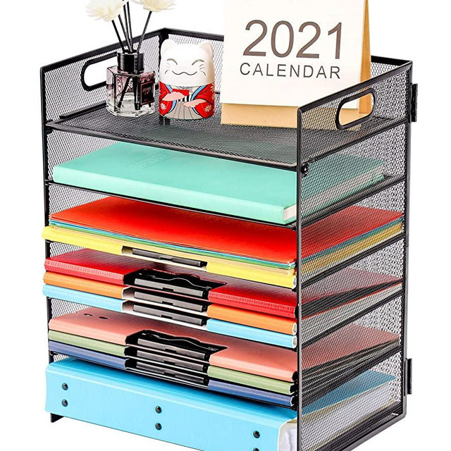Marbrasse Paper Letter Tray Organizer - 6 Tier Mesh File Organizer with Handle, Paper Sorter Organizer for Letter/A4 Office File Folder Holder - Black