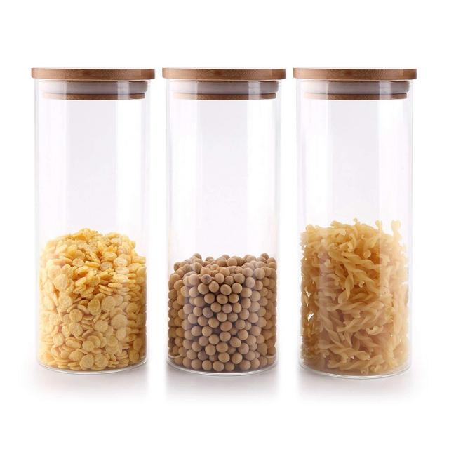MuciHom Glass Food Storage Canisters with Lids Set of 3 - 30oz, BPA Free High Borosilicate Glass Cookies Jars with Sealing Bamboo Cover