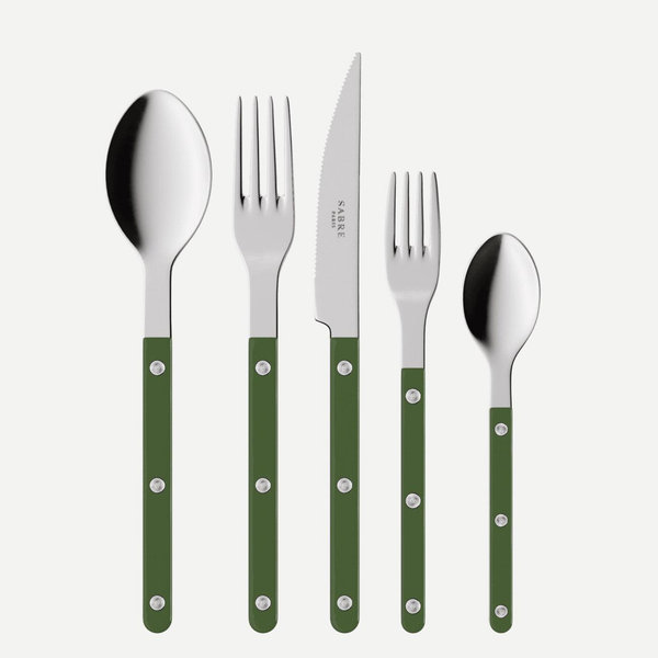5 Piece Cutlery Set- Bistro Solid, Green, Shiny Finish