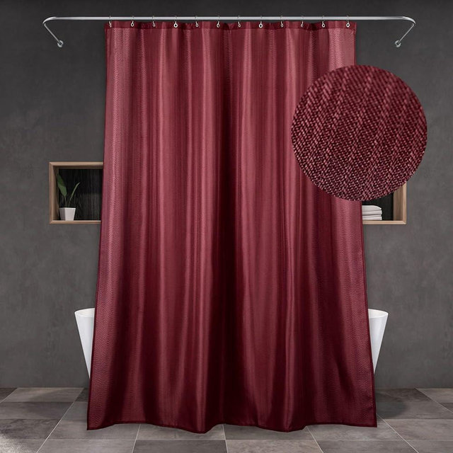 Burgundy Red Extra Long Shower Curtain: 84 Inch Linen Textured Washable Polyester Fabric Shower Curtains for Bathroom - Solid Simple Elegant Decorative Bath Curtain Liner - 72x84