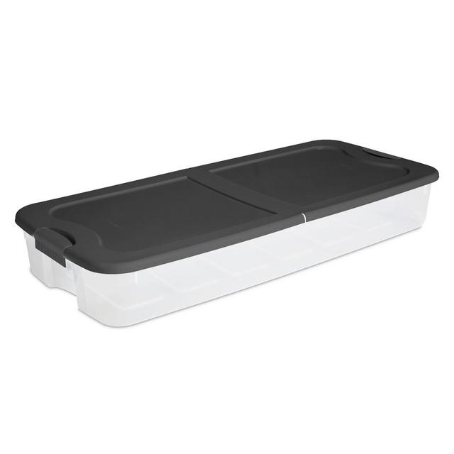 Sterilite 74Qt Ultra Clear Under Bed Latch Box Clear Base Flat Gray Lid and Latches
