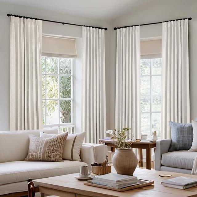 MIULEE Natural Pinch Pleated 100% Blackout Linen Curtains 96 Inch Length 2 Panels Set, Pleat Curtains with Pin Hooks, Black Out Light Blocking Room Darkening Drapes for Bedroom Living Room Window