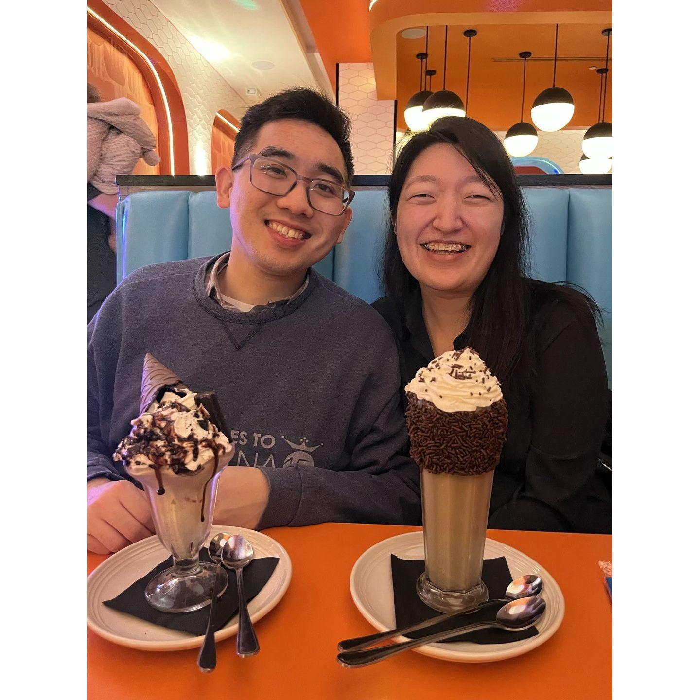 Dessert double date in the city! (Fun fact: Grace had just cut Edward's hair the day before)