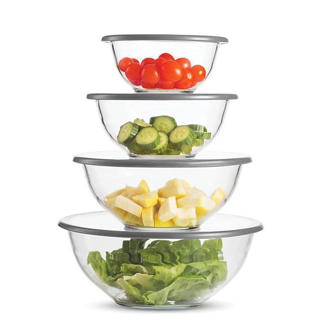 Superior Glass Mixing Bowls with Lids - 8-Piece Mixing Bowl Set with BPA-Free lids, Space-Saving Nesting Bowls - Easy Grip & Stable Design for Meal Prep & Food Storage -Glass bowl For Cooking, Baking