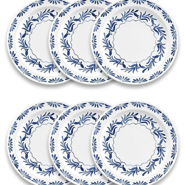 Abode Homewares Azul Dinner Plate, 10.5-inch, Pure Melamine, Indoor/Outdoor, Blue and White, Set of 6