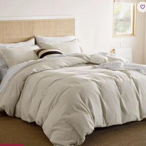 Bedsure 100% Washed Cotton Duvet Cover Set - Minimalist Cotton Duvet Cover Linen Like For All Season - Muslin Cotton Linen, Queen Duvet Cover + 2 Standard Pillowshams