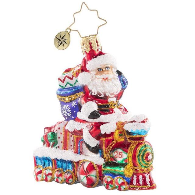 Christopher Radko Hand-Crafted European Glass Christmas Tree Decorative Ornament, On The Tracks Santa Gem