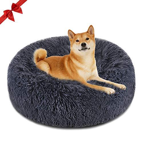 Focuspet Dog Bed Cat Bed Donut, Pet Bed Faux Fur Cuddler Round Comfortable Size Medium 23''& Large 30'' Ultra Soft Calming Bed for Dogs and Cats, Self Warming Indoor Snooze Sleeping Cushion Bed