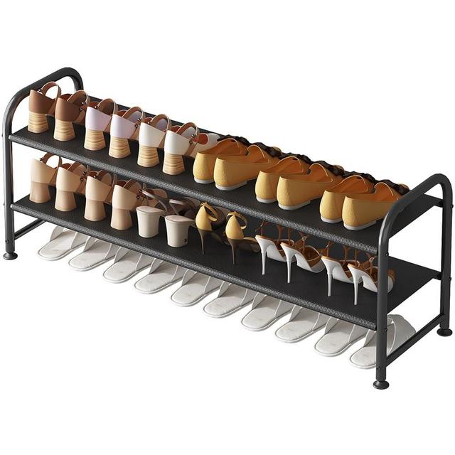 INGIORDAR Shoe Rack 2 Tier Long Storage Organizer Wide Metal Shoe Shelf for Closet Entryway Black