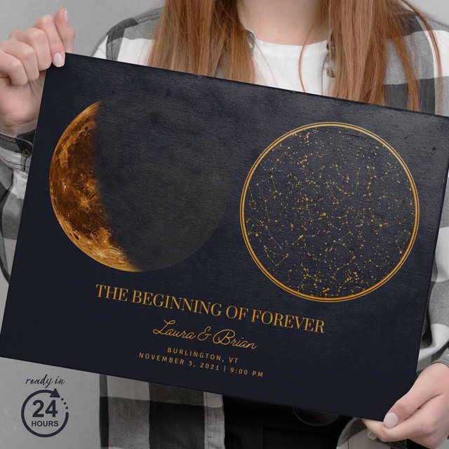 Personalized Star Map & Moon Phase Art Print: Celestial Keepsake